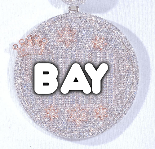CUSTOM LETTER NECKLACE 3D BIG CROWN DISC