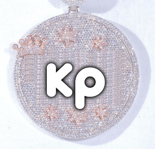CUSTOM LETTER NECKLACE 3D BIG CROWN DISC
