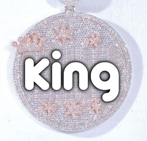 CUSTOM LETTER NECKLACE 3D BIG CROWN DISC