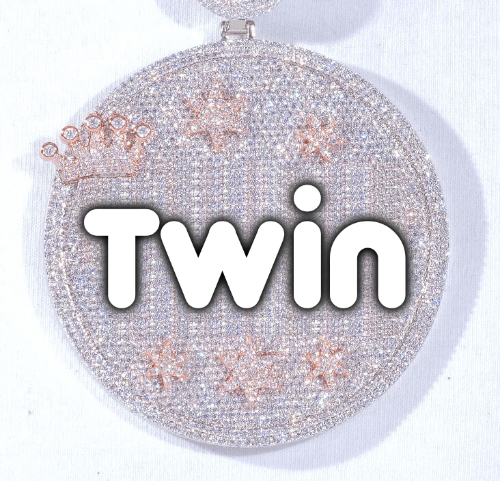 CUSTOM LETTER NECKLACE 3D BIG CROWN DISC