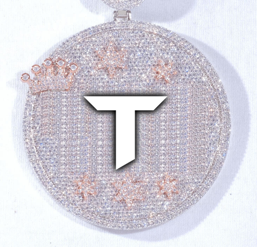 CUSTOM LETTER NECKLACE 3D BIG CROWN DISC