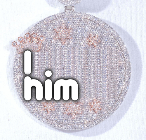 CUSTOM LETTER NECKLACE 3D BIG CROWN DISC