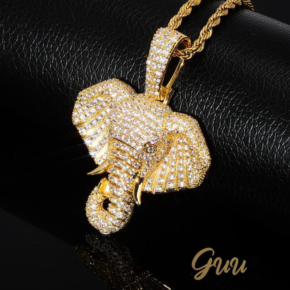 18K Yellow Gold-Plated Micro-inlay  AAA CZ Elephant Pendant Necklace - The GUU Shop