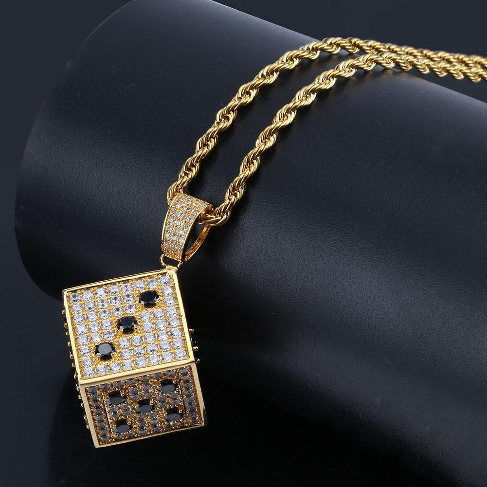 Two-tone CZ Black And White  Dice Pendant Jewelry