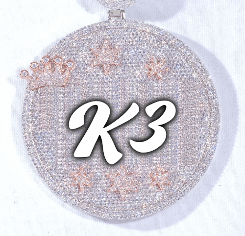 CUSTOM LETTER NECKLACE 3D BIG CROWN DISC