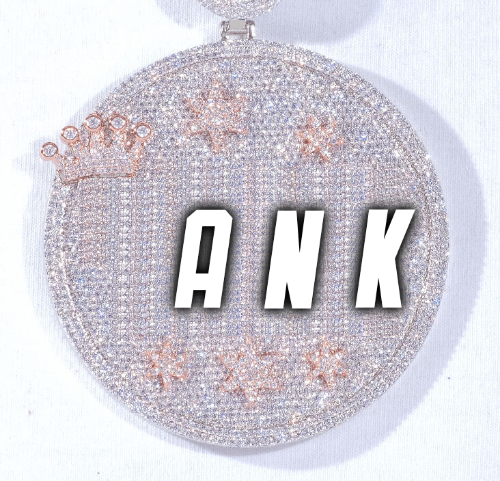 CUSTOM LETTER NECKLACE 3D BIG CROWN DISC