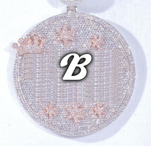 CUSTOM LETTER NECKLACE 3D BIG CROWN DISC