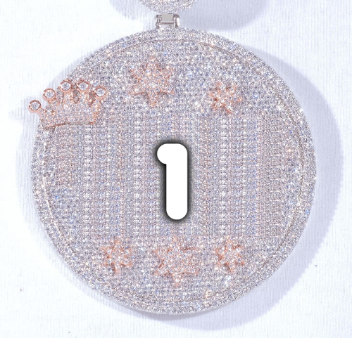 CUSTOM LETTER NECKLACE 3D BIG CROWN DISC