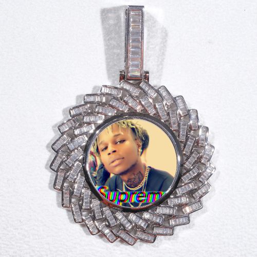 Large 3D Baguette Custom Picture Pendant