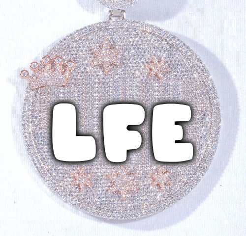 CUSTOM LETTER NECKLACE 3D BIG CROWN DISC