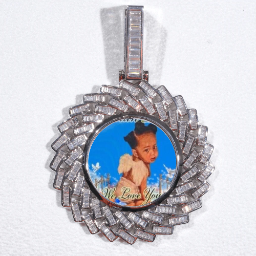 Large 3D Baguette Custom Picture Pendant