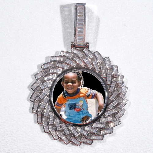 Large 3D Baguette Custom Picture Pendant