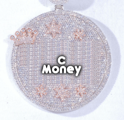 CUSTOM LETTER NECKLACE 3D BIG CROWN DISC