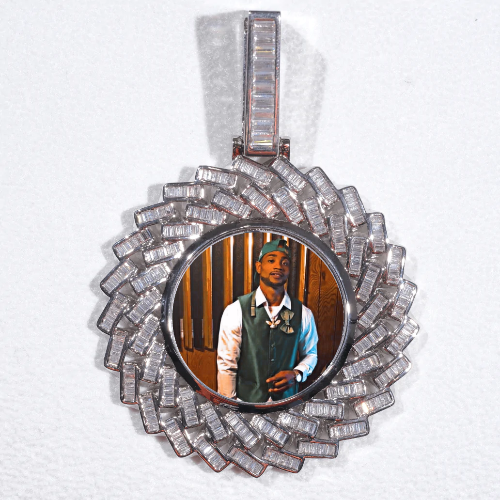 Large 3D Baguette Custom Picture Pendant