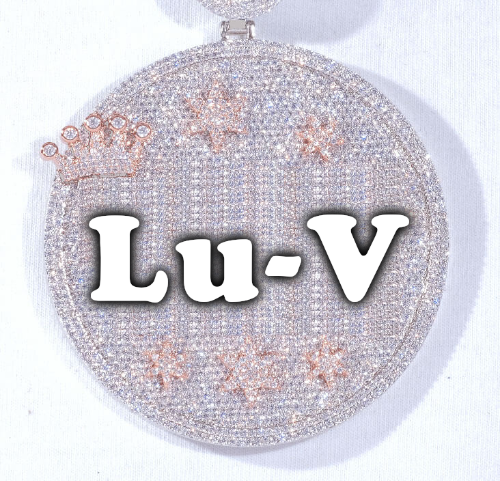 CUSTOM LETTER NECKLACE 3D BIG CROWN DISC