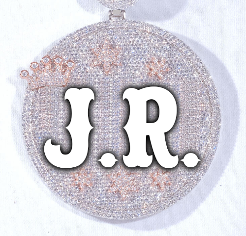 CUSTOM LETTER NECKLACE 3D BIG CROWN DISC