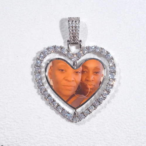 3D Spinning 2-Faced Heart Custom Picture Pendant