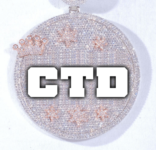 CUSTOM LETTER NECKLACE 3D BIG CROWN DISC