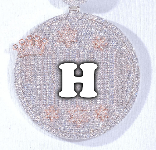 CUSTOM LETTER NECKLACE 3D BIG CROWN DISC