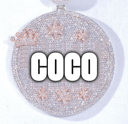 CUSTOM LETTER NECKLACE 3D BIG CROWN DISC