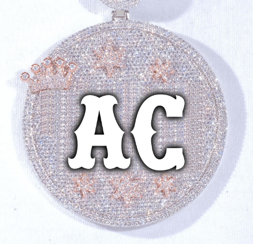 CUSTOM LETTER NECKLACE 3D BIG CROWN DISC