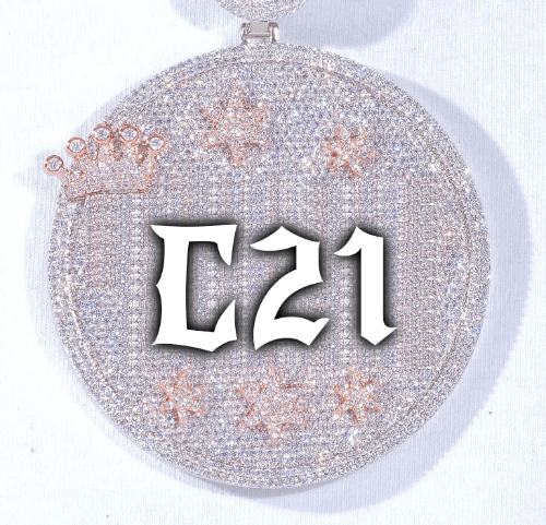 CUSTOM LETTER NECKLACE 3D BIG CROWN DISC