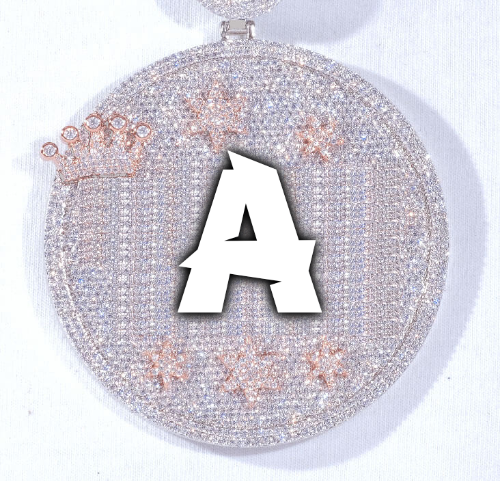 CUSTOM LETTER NECKLACE 3D BIG CROWN DISC