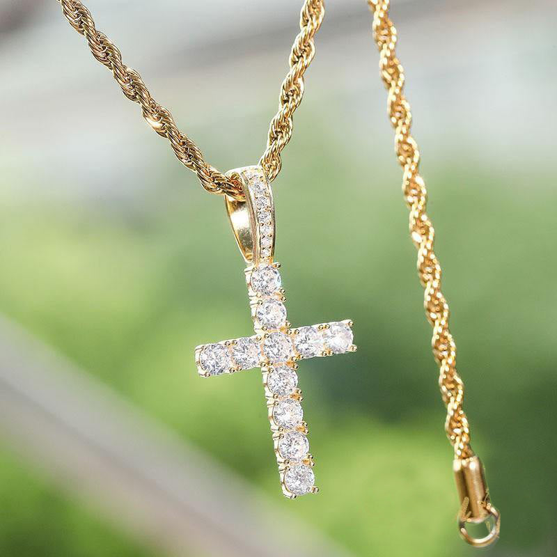 925 Sterling Silver Micro-inlay AAA CZ Cross Hip Hop Necklace