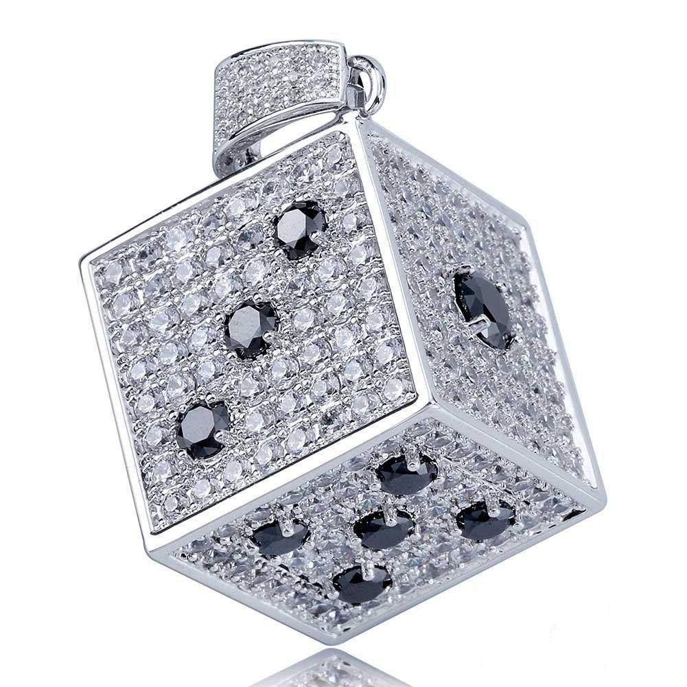 Two-tone CZ Black And White  Dice Pendant Jewelry