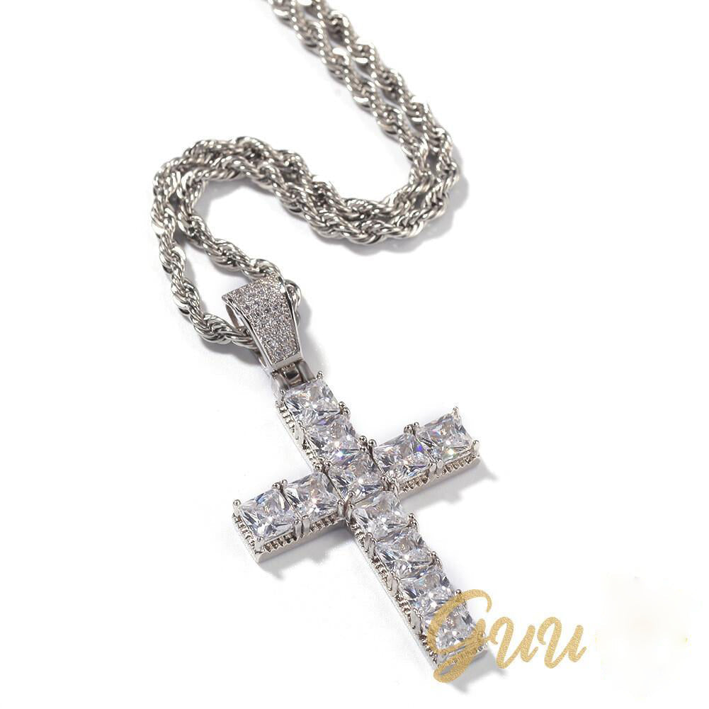 18k Gold-Plated CZ BlingBling Cross Hip Hop Pendant (With Chain) - The GUU Shop