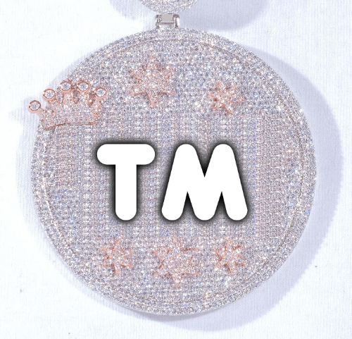 CUSTOM LETTER NECKLACE 3D BIG CROWN DISC