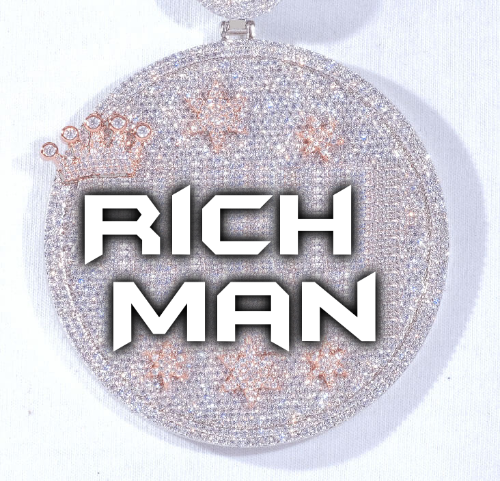 CUSTOM LETTER NECKLACE 3D BIG CROWN DISC