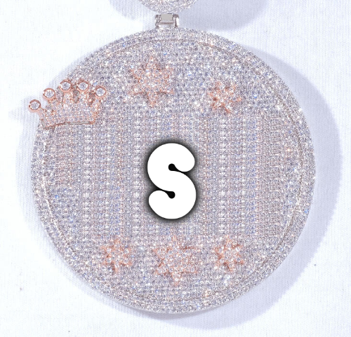CUSTOM LETTER NECKLACE 3D BIG CROWN DISC
