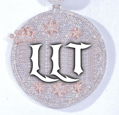CUSTOM LETTER NECKLACE 3D BIG CROWN DISC