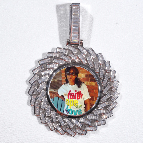 Large 3D Baguette Custom Picture Pendant