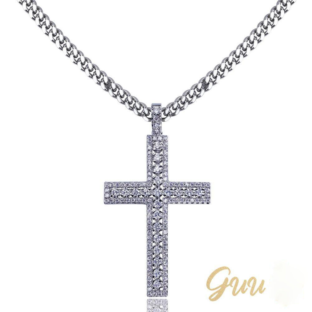 35mm  Iced Yellow Gold-Plated CZ Cross Pendant - The GUU Shop