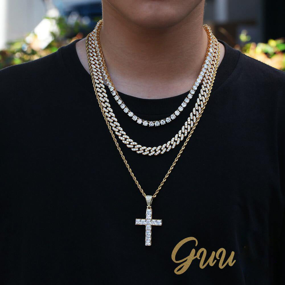 18k Gold-Plated CZ BlingBling Cross Hip Hop Pendant (With Chain) - The GUU Shop