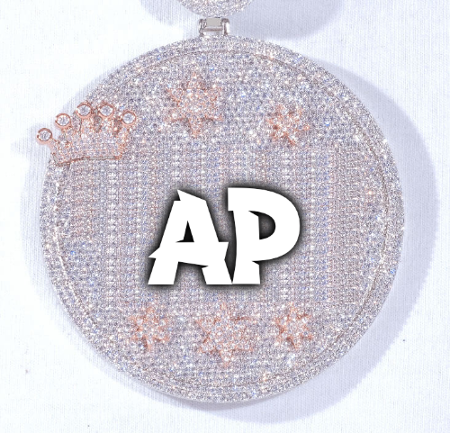 CUSTOM LETTER NECKLACE 3D BIG CROWN DISC