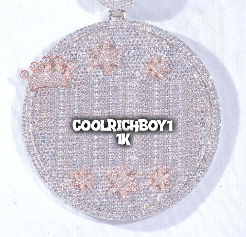 CUSTOM LETTER NECKLACE 3D BIG CROWN DISC