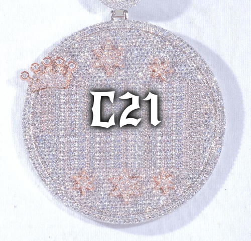 CUSTOM LETTER NECKLACE 3D BIG CROWN DISC