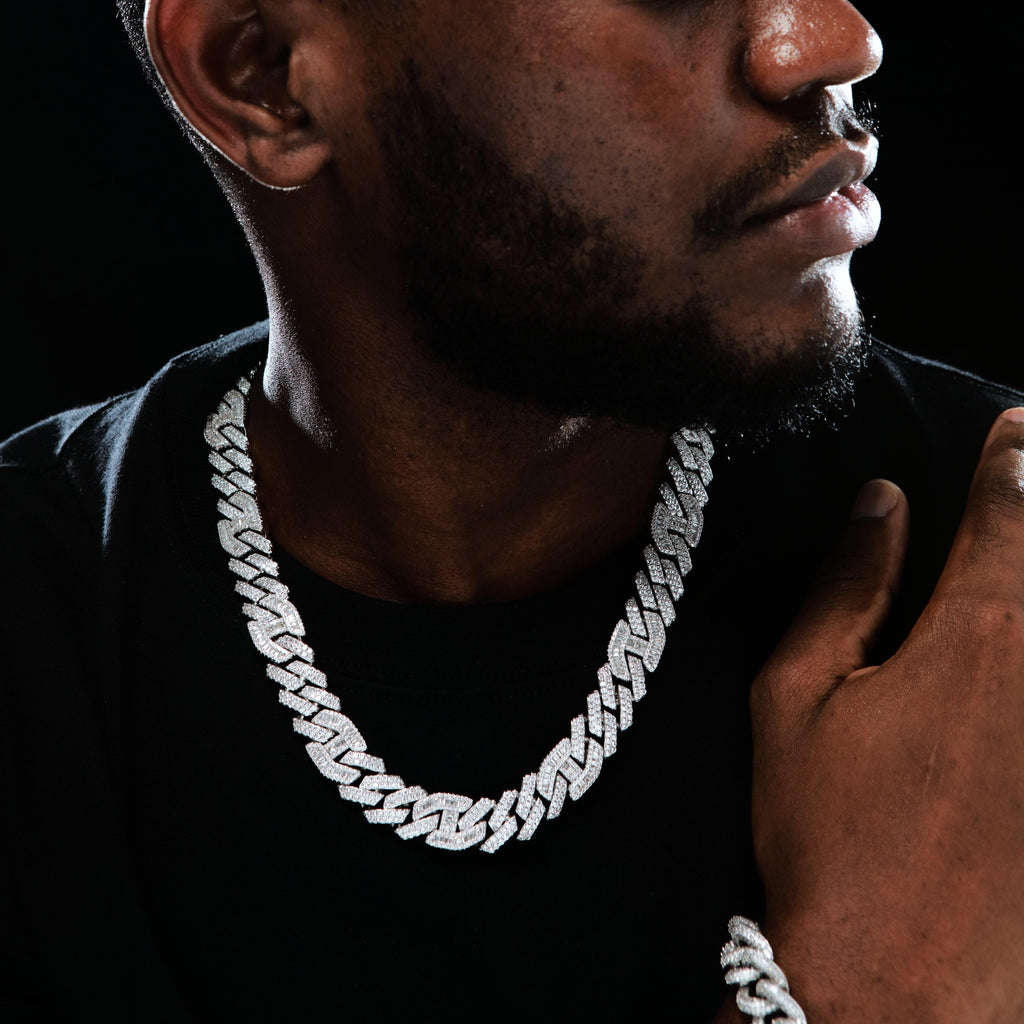 15mm Prong Baguette Gucci Curb Chain White Gold - The GUU Shop