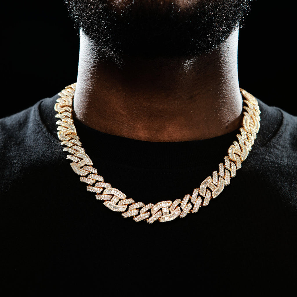 15mm Prong Baguette Gucci Curb Chain 18K Gold - The GUU Shop