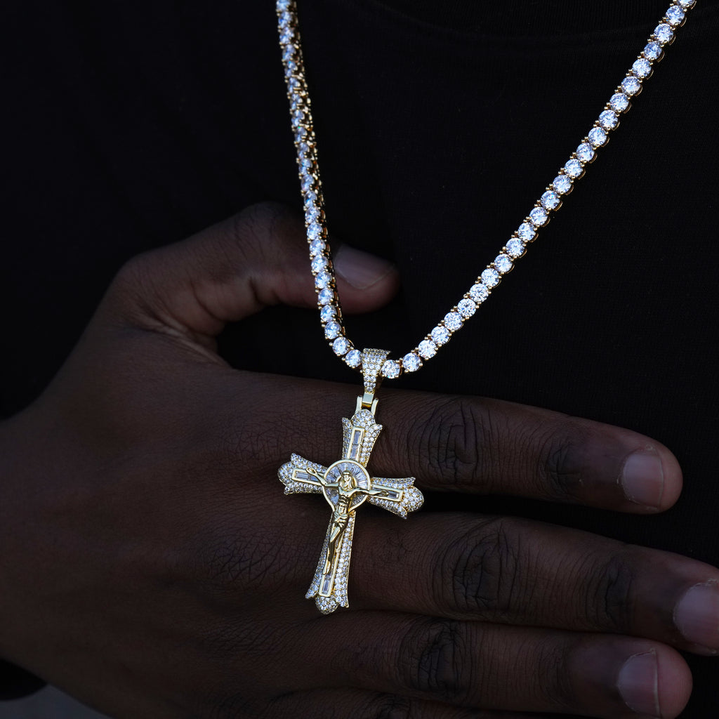 Jesus Crucifix Baguette Cross 18K Necklace