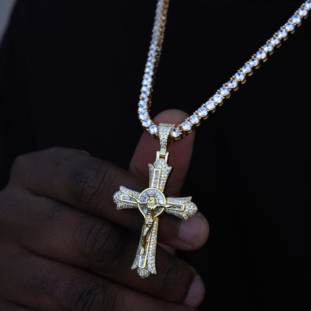 Jesus Crucifix Baguette Cross 18K Necklace