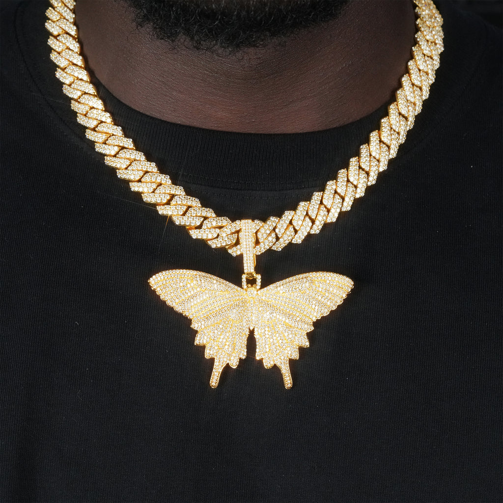 18K Gold-Plated Micro-inlay AAA CZ Butterfly Pendant Necklace