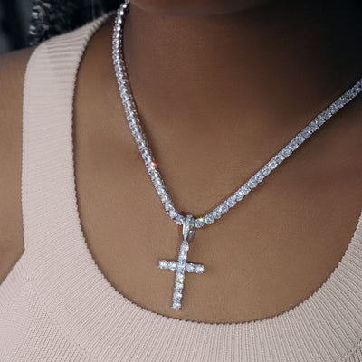 Bundle White Gold Iced Cross + 3mm Iced Tennis Chain