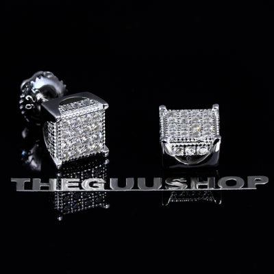 925s & VVS Moissanite 3D Cube Earrings WhiteGold