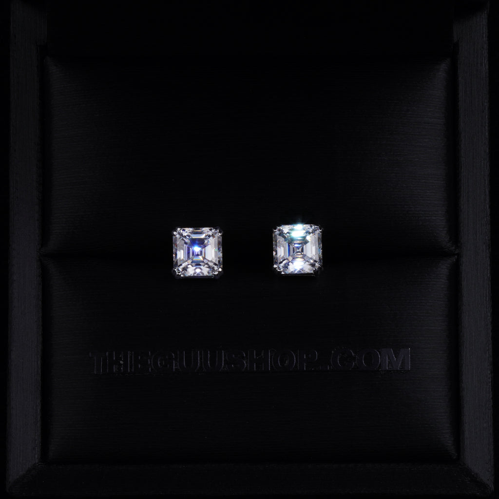 VVS Moissanite Asscher Cut Stud Earrings In White Gold