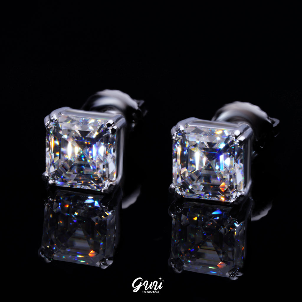 VVS Moissanite Asscher Cut Stud Earrings In White Gold
