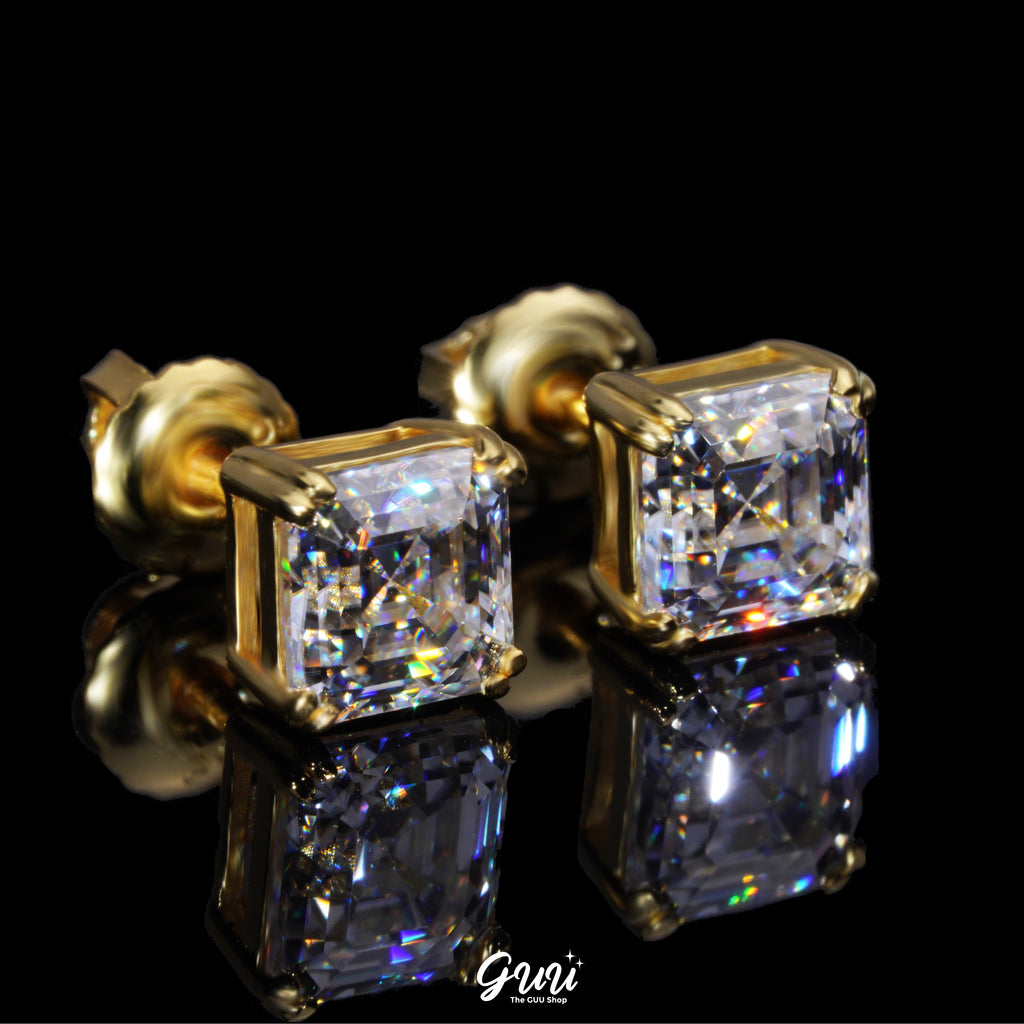 VVS Moissanite Asscher Cut Stud Earrings In 18K Gold